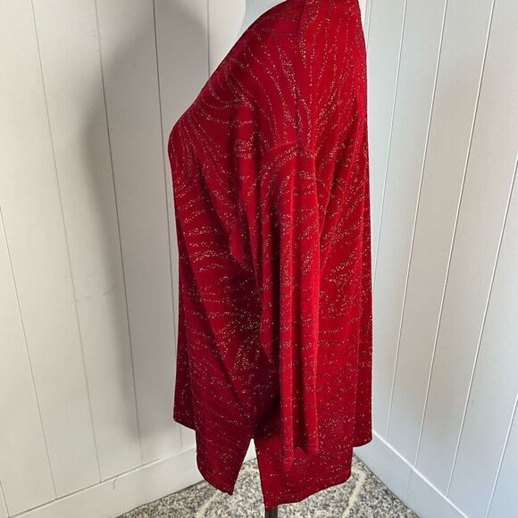 A Touch of Class Clothing Womens S/M Tunic Top Red Sparkle V Neck Slinky Stretch - Picture 8 of 12